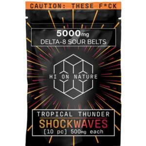 THC GUMMIES – DELTA 8 GUMMIES – TROPICAL THUNDER SHOCKWAVES SOUR BELTS – 500MG – BY HI ON NATURE