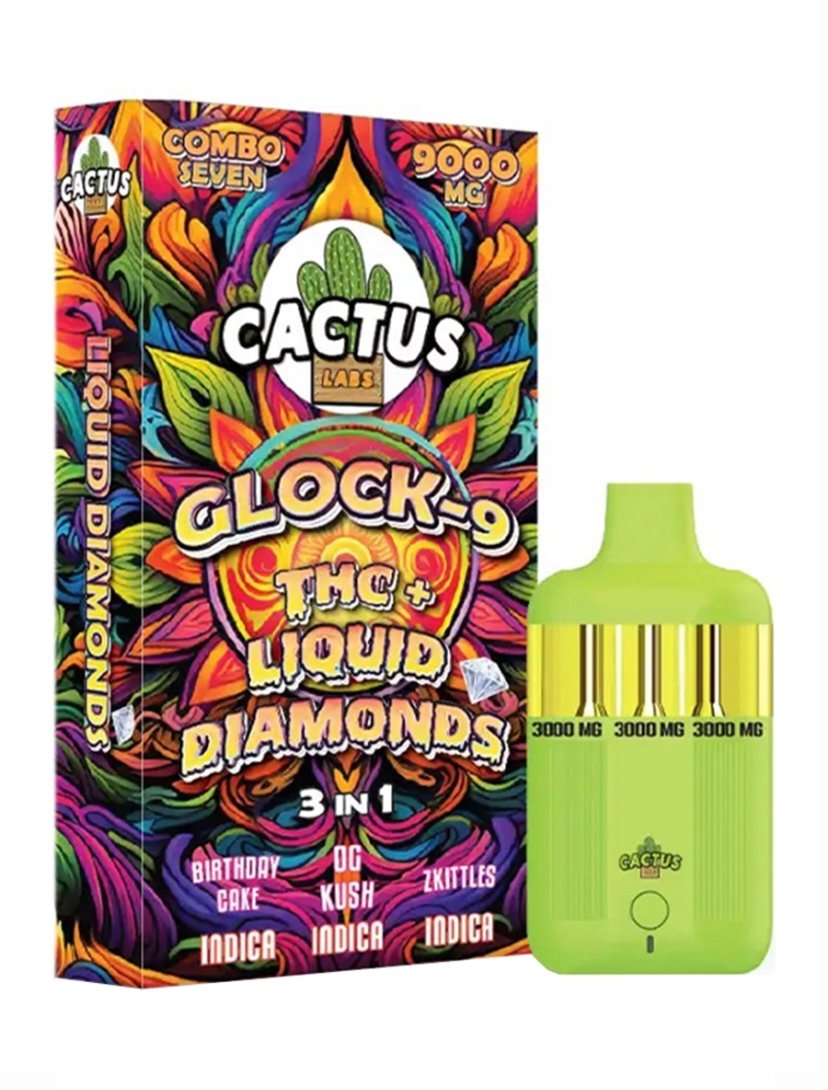 Birthday Cake | OG Kush | Zkittles Cactus Labs Glock 9 THC + Liquid Diamonds 3in1 Vape 9000mg
