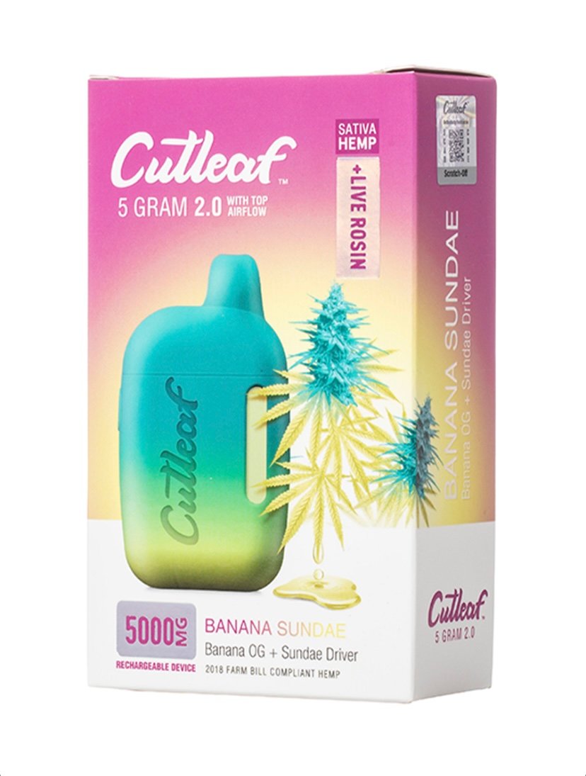 Banana Sundae Sativa Cutleaf Live Rosin Disposable Vape 5G