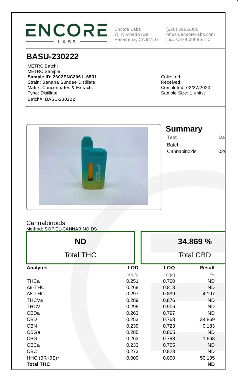 Banana Sundae Sativa Cutleaf Live Rosin Disposable Vape 5G - Image 2