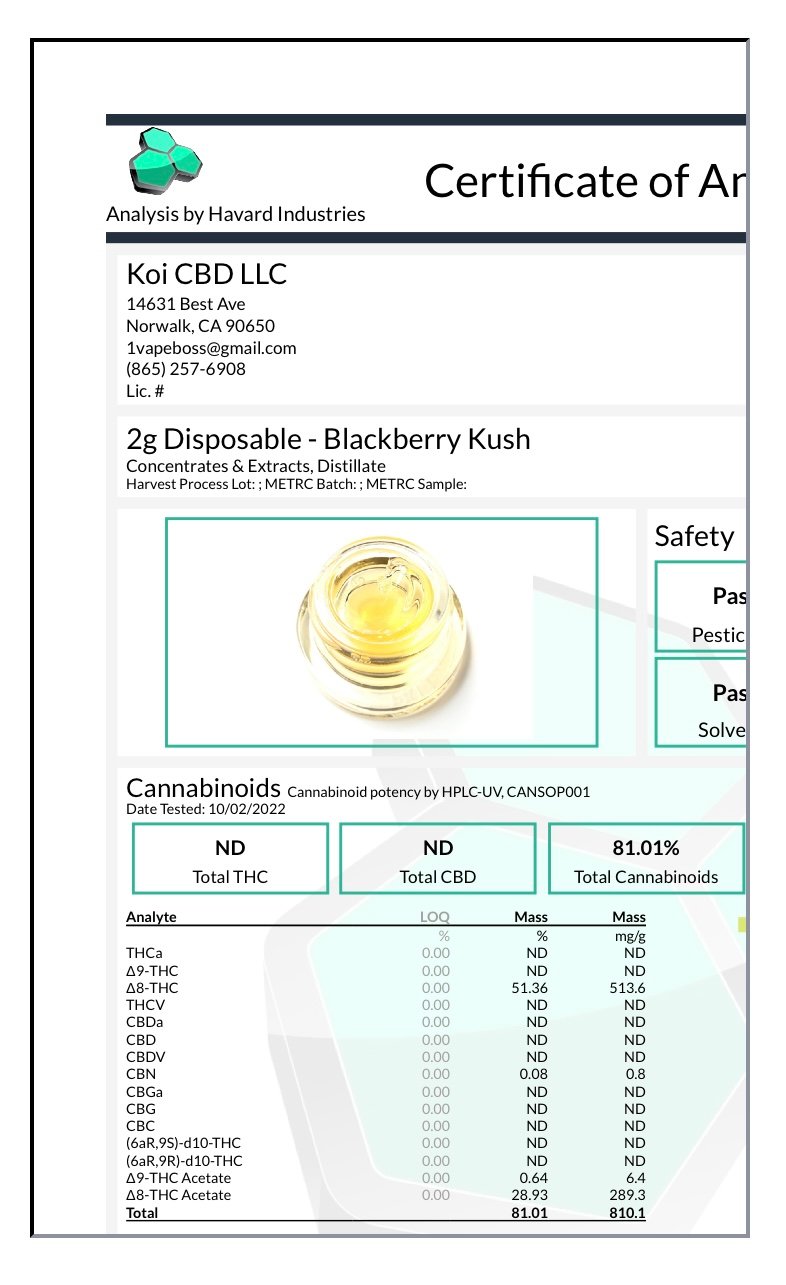 Blackberry Kush Koi D8 Blend Vape 2G - Image 2