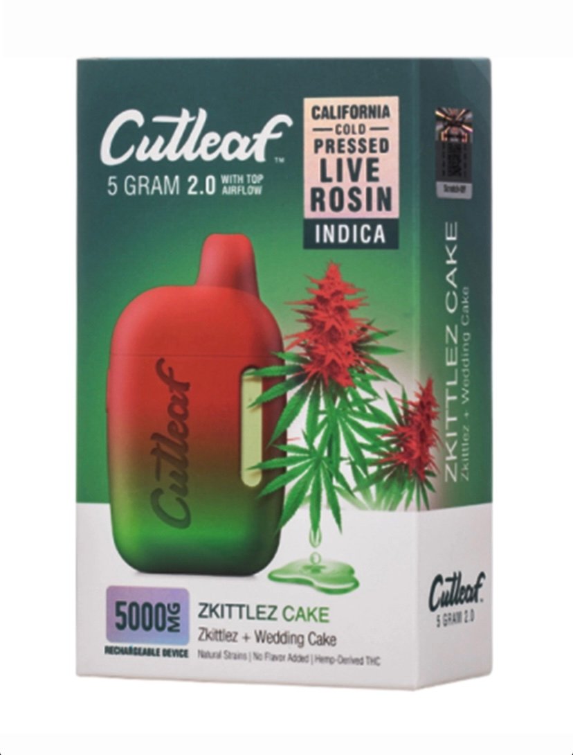 Zkittlez Cake Cutleaf 2.0 CBD THC Live Rosin Vape 5G